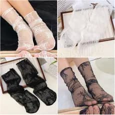 Meias Harajuku Femininas-De Renda Floral Transparentes Senhoras Respiráveis Suaves Fishnet De Malha Doce Verão Ultra Finas