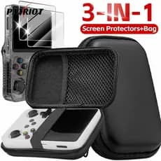 Conjunto Protetor 3 Em 1 Para Console De Jogos R36S-Estojo De Armazenamento E Protetores De Tela De Vidro Temperado Portátil De EVA Com Zíper Rígido-Bolsa Protetora Transporte Filmes