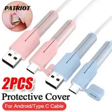 2PCS Tampa Protetora Anti-Quebra Do Cabo-Protetor Bobinador De Carregamento-Para Tipo C , Android , USB-Silicone , Macio , Durável , Cor Dos Doces-Organizador Fone De Ouvido