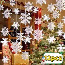Flocos De Neve Pendurados Em 3D De Natal-Decoração De Floco De Papel Artificial-Enfeites De Árvore Para Festa Casa-Pinge