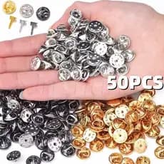 [Novo] 50 Peças De Alfinetes De Base De Broche DIY Para Unhas-Fecho Borboleta De Metal Clipe Redondo De Aperto-Porta-Cra