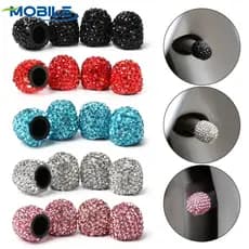 4Pcs Acessórios Para Motocicletas Tampas De Válvula De Pneus Haste Diamante Brilhante Roda Encantadora De Veículos Decoração De Encanto De Carro