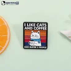 QUENNA Engraçado Gato Café Pinos Dos Desenhos Animados Liga Broches Lapela Crachá Eu Gosto De Gatos Citação Jóias Acessó