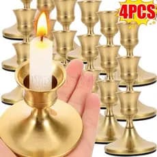Suporte De Castiçal Cônico De Ferro Vintage De 1/4 Unidades-Vela Para Decoração De Natal-Festa De Ano Novo Dourado E Pra