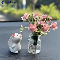 NOBELJIAOO 2 Peças Enfeites De Decoração De Carro Vaso De Jasmim Micro Paisagem Coelho Interiores O1P7