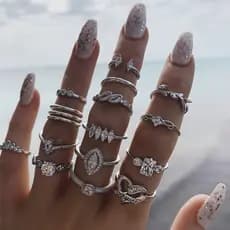 CG 15 Peças/Conjunto Anéis Geométricos Vazados Com Pedra Preciosa Boêmia/Bijuteria Feminina