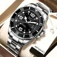 Moda Masculina De Aço Inoxidável Calander Relógio De Quartzo Luminoso À Prova D'água