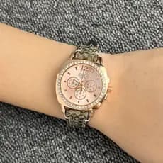 Relógio Feminino De Couro Diamante Com Três Mostradores De Quartzo Jam Tangan Perempuan Wanita