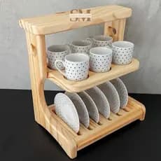 Suporte para Jogo de Xícaras de Café Colonial - Madeira Maciça Pinus