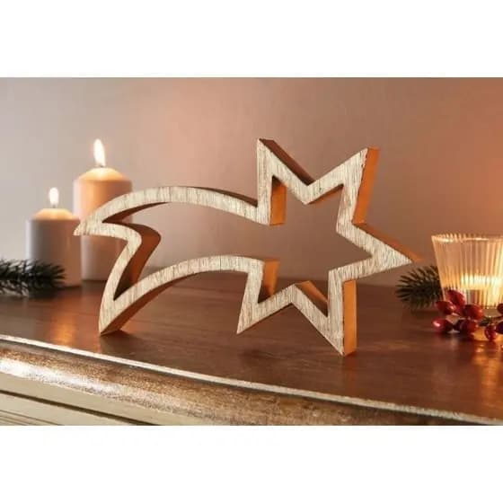 Estrela Cadente decorativa, estante Natal, Madeira Maciça Pinus
