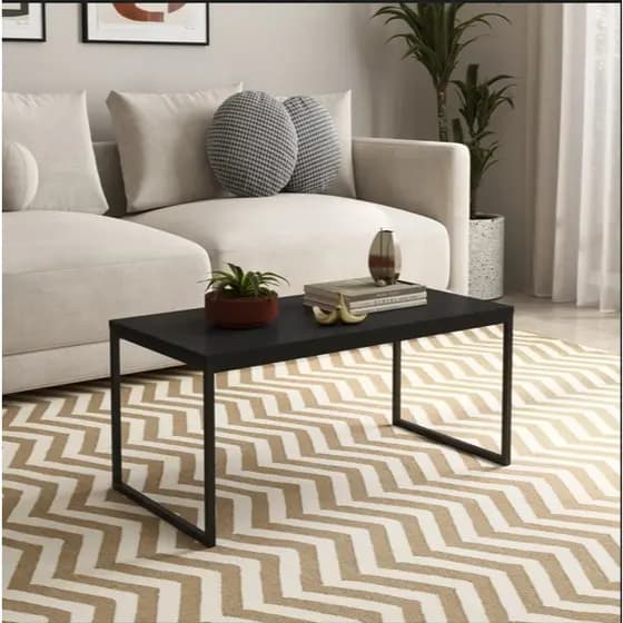 Mesa de Centro Retangular Industrial Luxo Madeira e Metal Sala de Estar Moderna 60x40cm