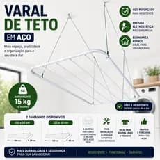 Varal de Teto Retrátil Aço Reforçado 100cm 120cm ate 15KG