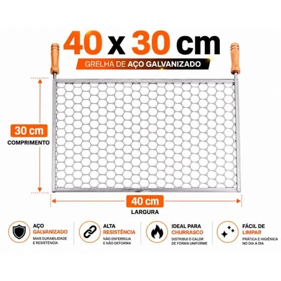 Grelha Churrasco Grande 40x30 Moeda Aço Galvanizado Resistente Churrasqueira