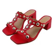 Tamanco Feminino Conforto Salto Grosso Bloco com ABS Spike Tachas