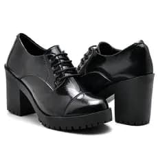 Sapato Feminino Oxford Tratorado Verniz Botinha Confortavel