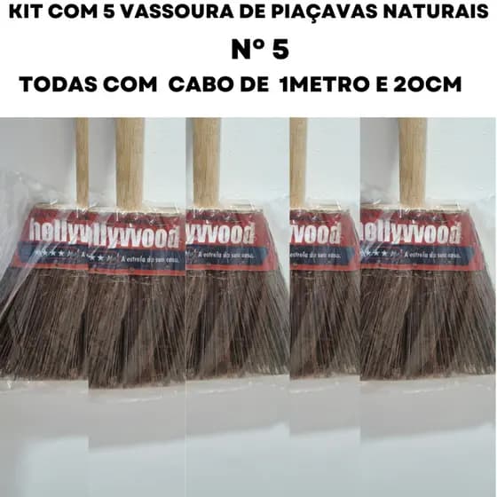 "Kit 5 Vassouras Piaçava Naturais: Praticidade e Sustentabilidade para Sua Limpeza!"