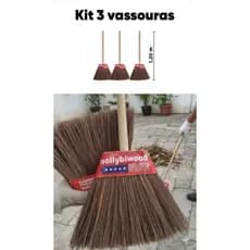 Kit com 3 Vassouras de Piaçava Nº 5 | Resistentes para Quintal e Calçada