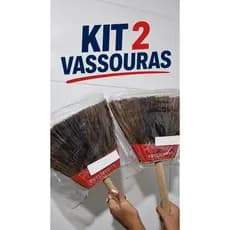 Kit com 2 Vassouras de Piaçava Nº 5 – Piaçava Natural da Bahia COM CABO – Resistente e Durável