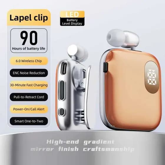 Fone De Ouvido Sem Fio Bluetooth 90H Playtime ENC Com Cancelamento De Ruído Display De Energia LED Retrátil Lapela Clipe