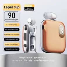 Fone De Ouvido Sem Fio Bluetooth 90H Playtime ENC Com Cancelamento De Ruído Display De Energia LED Retrátil Lapela Clipe