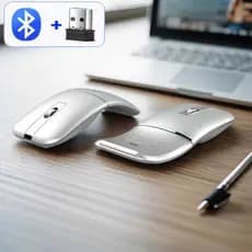 Rato Sem Fio Recarregável Ultra-Fino Silencioso Rotativo Tri-Modo Bluetooth 2.4G Computador Ratos Ópticos Para Tablet De