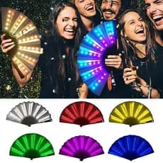 [EruditeCourtB] Ventilador Led Dobrável Brilhante Para Dança , Leque De Luz Noturna , Halloween , Natal , Rave , Acessór