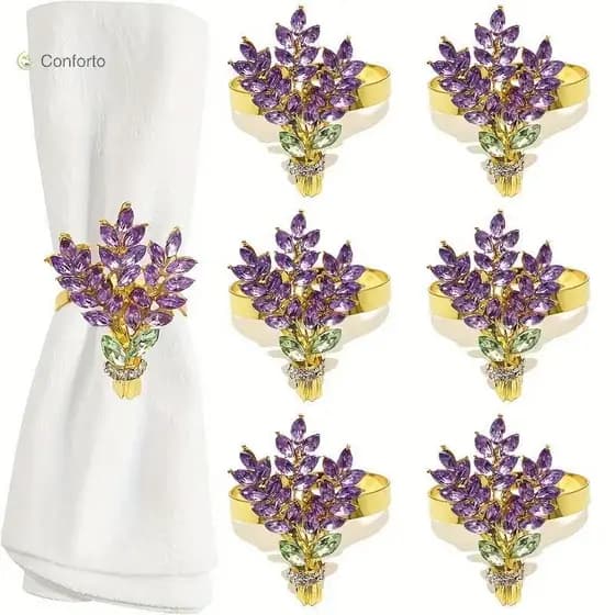 [EruditeCourtB] 6 Peças De Decorações De Mesa Elegantes De Lavanda – Anéis De Guardanapo De Guirlanda Requintados , Port
