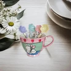 [EruditeCourtB] Colher De Cerâmica Com Cabo Longo Estrela Agitação Doméstica Café Em Formato De Flor [Novo]