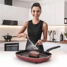Frigideira Quadrada Antiaderente Bifeteira Grill - Techflon, Ideal para Grelhados Não Gruda