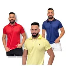 kit 3 camisas gola polo piquet moda masculina slim