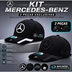 Kit Com 2 Boné Mercedes Aba Curva Ajustável Unissex Masculino Feminino Automobilismo Casual Premium