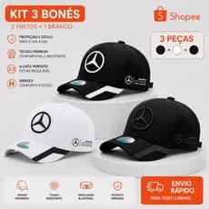 Kit Com 3 Bonés Aba Curva Ajustável Unissex Masculino e Feminino Automobilismo Casual Premium