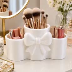 Porta Pincéis de Maquiagem e Canetas com Laço Elegante – Organizador de Mesa
