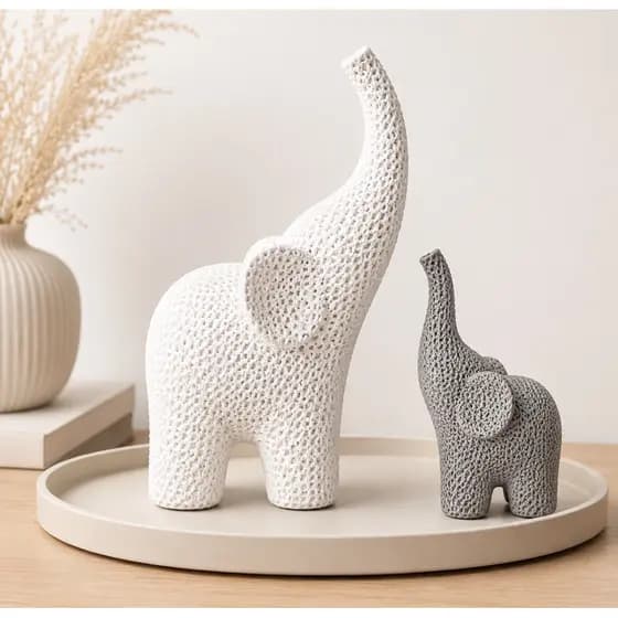 Kit 2 Elefantes Decorativos Efeito Crochê Presente Moderno Design Minimalista