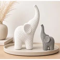 Kit 2 Elefantes Decorativos Efeito Crochê Presente Moderno Design Minimalista