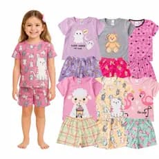 Kit Pijamas Infantis Sortidos Algodão e Poliéster Estampas Divertidas Tam 1 ao 14