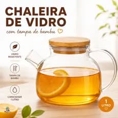 Chaleira Vidro Tampa Bambu Borossilicado 1L com Infusor Inox  Resistente