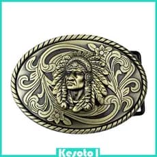 [Brkesoto1] Fivela De Cinto Oval De Cabeça De Chefe Indiano De Bronze Vintage Para De Couro