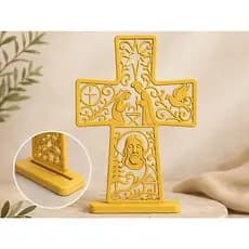 Cruz Decorativa Religiosa Jesus Sagrada Família Impressa Em 3D Com Base