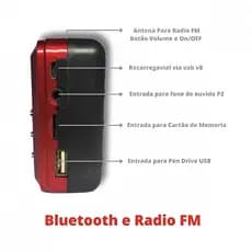 Rádio Retrô Bluetooth Fm Digital De Bolso Portátil Recarregável Kapbom KA-31 (***DISPONÍVEL SOMENTE 06 VERMELHO)