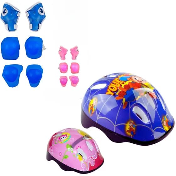 Combo de Segurança Infantil Capacete e Kit Azul para Bicicleta e Skate Proteção Completa