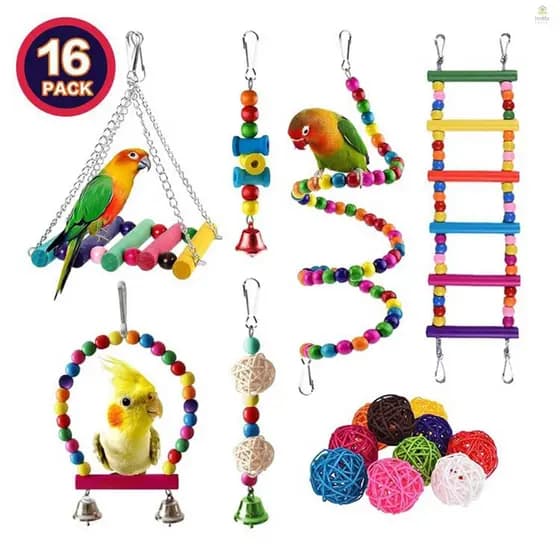 [holf] 16 Pacotes Conjunto De Brinquedos Para Papagaios Variedade Gaiolas De Pássaros Acessórios Seguros E Duráveis Periquitos Cockatiels