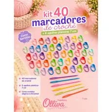 KIT COM 40 MARCADORES DE CROCHÊ + 6 AGULHAS TAPECEIRO 7 CM