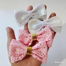 kit Par de Laços para Cabelo Branco e Rosa Luxo Laço Menina Infantil Acessório Bico de pato