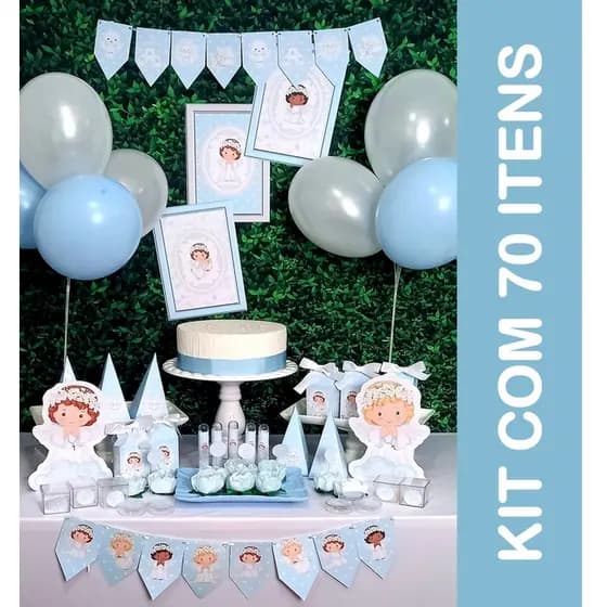 Batizado Menino Kit decoração festa 70 itens