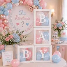 Kit 4 Cubos Baby  Chá Bebê Revelação Decoração Festa Transparente Desmontável com Letras Chá Revelação Decoração Festa