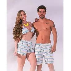 Kit Casal short Tactel Tendência Combinando Listra Branco