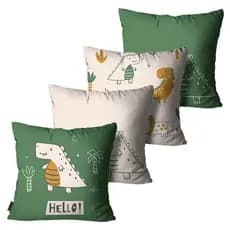 Kit com 4 Capas de Almofadas Dinossauro Branco e Verde 45x45
