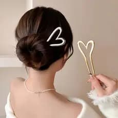 Grampo de Cabelo em Formato U Coração Metal Dourado ou Prata Vintage Estilo Coreano Chinês