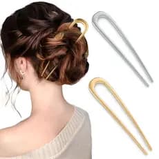 Grampo de Cabelo em Formato U Metal Dourado ou Prata Vintage Estilo Coreano Chinês
